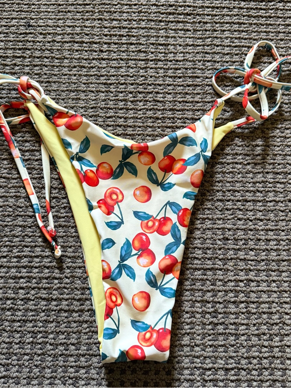 Tie-Side Cherry Print Bikini Bottom in Yellow